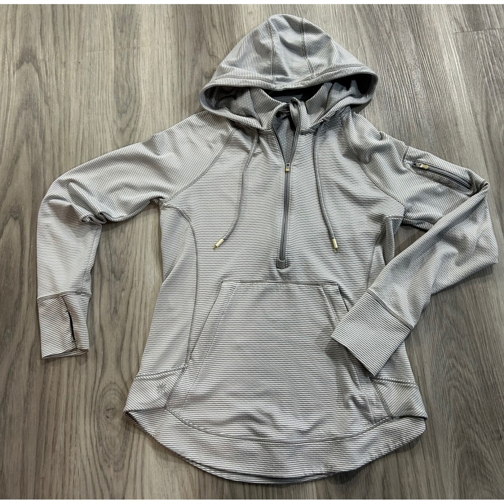 Athleta Womens Grey‎ Striped Half Zip Hoodie Pullover Thumbhole Activewear S
